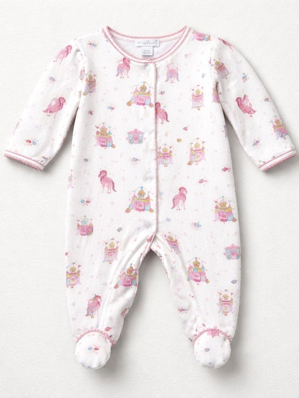 Kissy Kissy White Footed One-Piece with Pink Unicorn & Teal Carriage Print 0-3 m